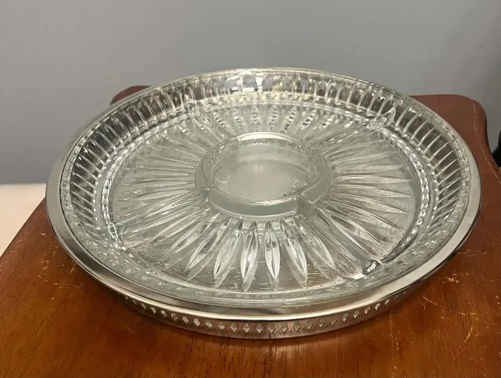 Vintage Silver Plated Serving Tray With Divided Glass Insert